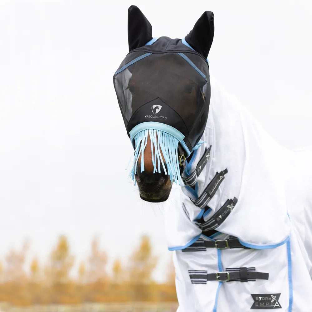 Hy Equestrian mesh half mask with ears and fringe
