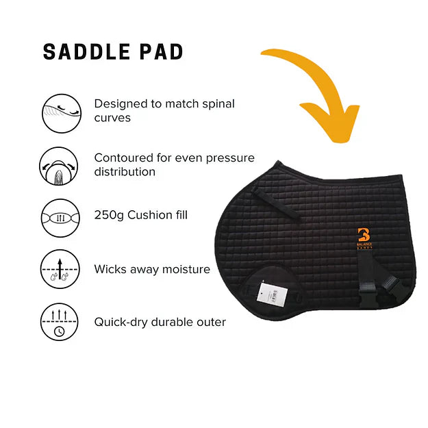 Equine Balance Bands Sport GP jump saddle pad features - neuromuscular stimulation for core conditioning