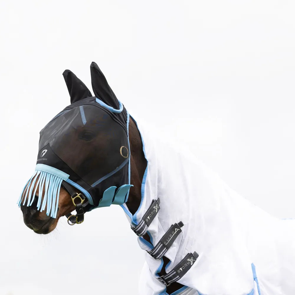 Hy Equestrian mesh half mask with ears and fringe