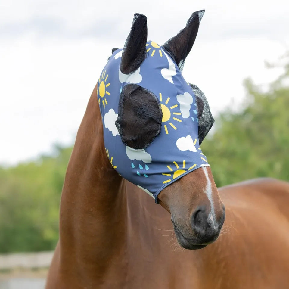 Hy Equestrian lycra come rain or shine print fly mask