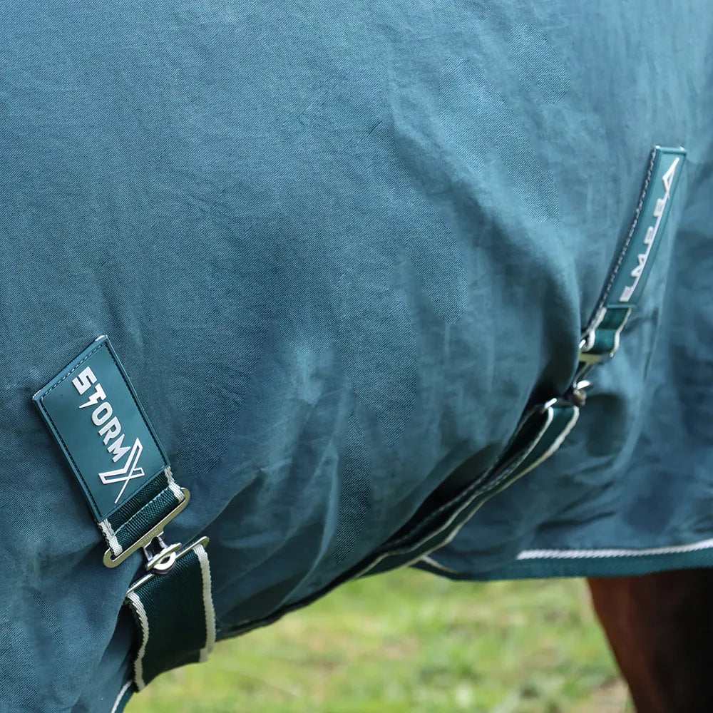 StormX Empra pima cotton sheet showing  blue breathable fabric with the belly attachments