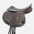 Brown leather saddle on a white background