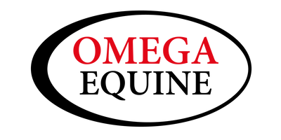 Omega Equine logo with red and black text on a white background