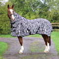 StormX breathable zebra print fly rug with neck cover on horse for insect protection