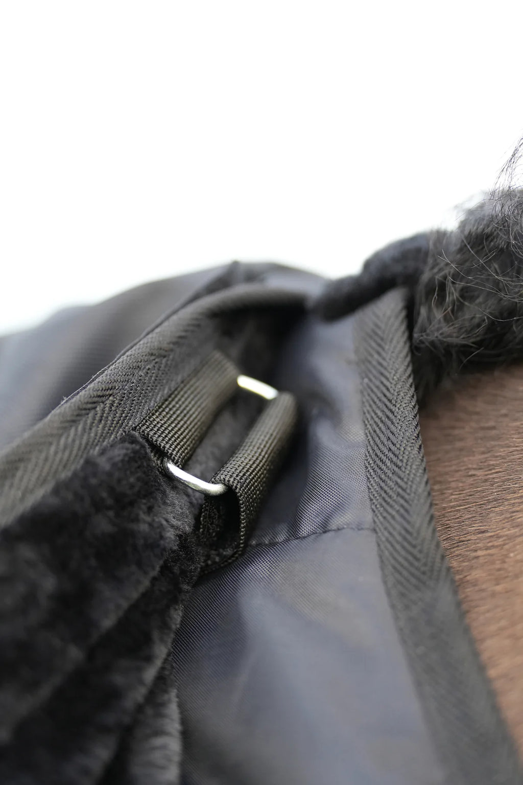 Uhlan Equestrian showing anti rub faux fur next to the rug attachment
